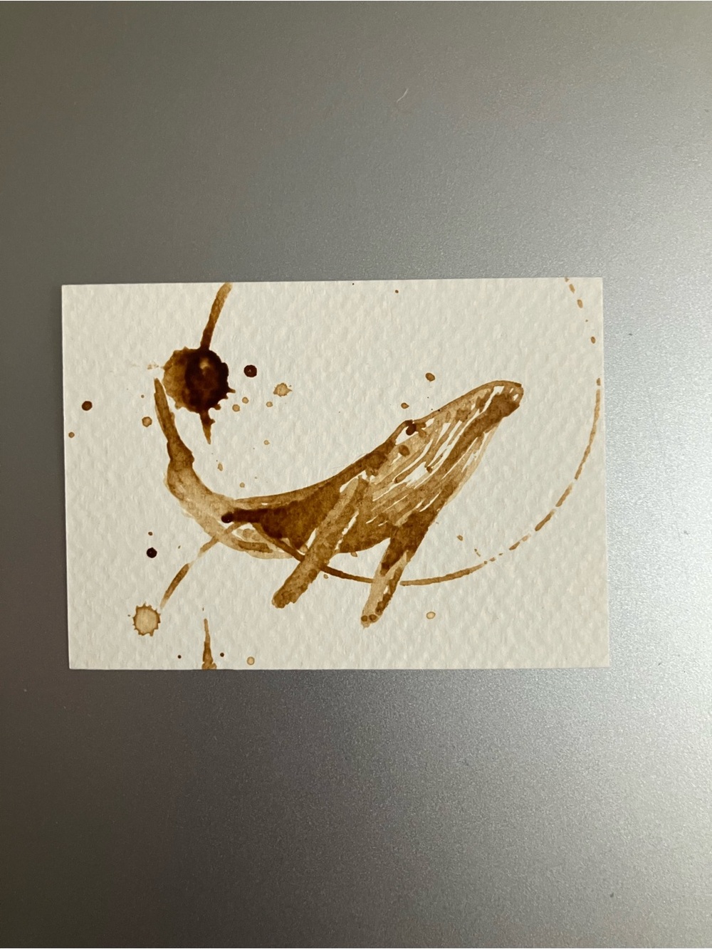 ORIGINAL coffee humpback whale painting realism Java aceo art seascape artwork